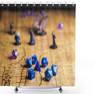Personality  Roleplay Game With Dragons In Dungeon. Yellow Field Dice Shower Curtains