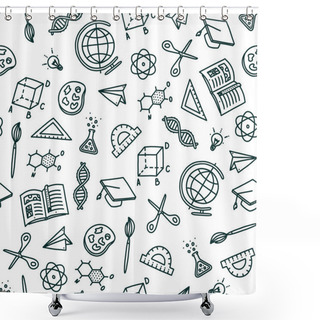 Personality  Seamless Pattern On Back To School Topic. Vector Illustration In Doodle Style Shower Curtains