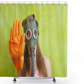 Personality  Girl In Gas Mask Pointing STOP Shower Curtains