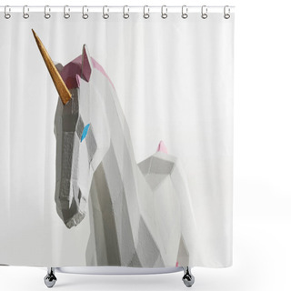 Personality  Unicorn Toy With Golden Horn Isolated On White Shower Curtains