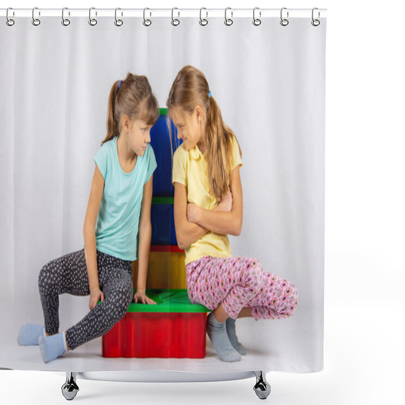 Personality  Two Girls Quarreling, Turned To Each Other With A Displeased Face Shower Curtains