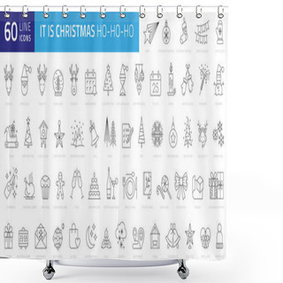Personality  Christmas Line Web 60 Icons Set On White Background Shower Curtains