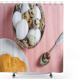 Personality  Chicken And Quail Eggs Shower Curtains