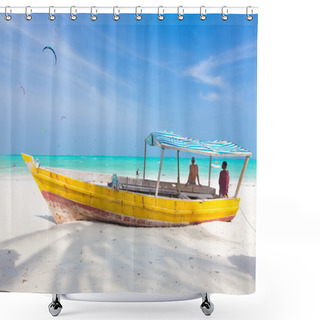 Personality  White Tropical Sandy Beach On Zanzibar. Shower Curtains