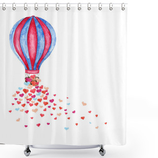 Personality  Watercolor Hot Air Balloon And Many Hearts. Shower Curtains
