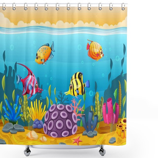 Personality  Cute Fish Cartoon In The Sea Shower Curtains