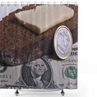 Personality  Dollar Note And Coin Of Euro Shower Curtains