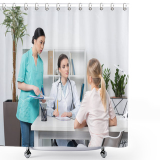 Personality  Young Patient And Medical Staff  Shower Curtains