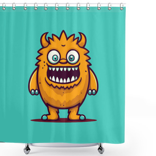Personality  Funny Cartoon Monster. Vector Illustration Of Monster. Halloween Character. Cute Alien Shower Curtains