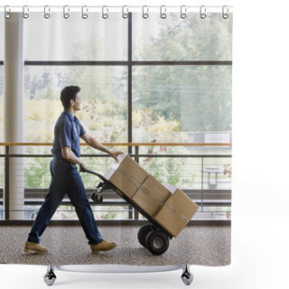Personality  Young Man Moving Boxes Shower Curtains