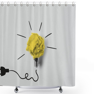 Personality  Top View Of Crumpled Paper As Light Bulb With Drawn Plug Shower Curtains