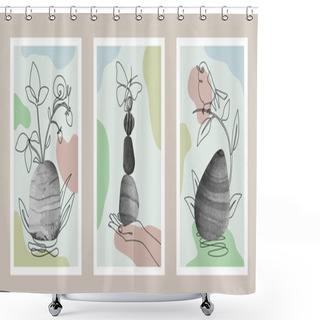 Personality  Natural Abstract Botanical Art Set With Stones Shower Curtains