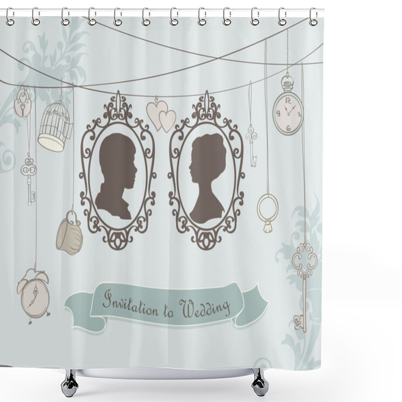 Personality  Vector Vintage Wedding Invitation Card. Shower Curtains