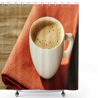 Personality  Cup Of Coffee On Napkin On Table Shower Curtains