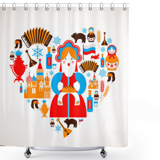 Personality  Russia Love - Heart With Vector Icons Shower Curtains