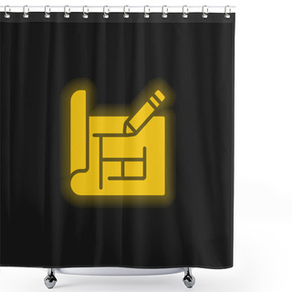 Personality  Blueprint Yellow Glowing Neon Icon Shower Curtains