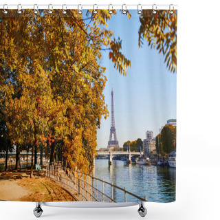 Personality  Scenic View Of The Eiffel Tower Over The River Seine On A Bright Fall Day In Paris, France Shower Curtains