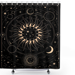 Personality  Gold Esoteric Composition Of Cosmic Elements And Signs Of The Zodiac Shower Curtains