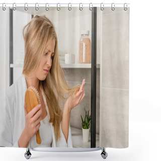 Personality  Depressed Pregnant Woman With Hair Problems In Bathroom Shower Curtains