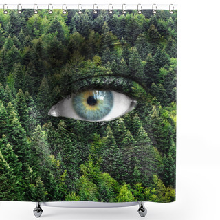 Personality  Green Forest And Human Eyes - Save Nature Concept Shower Curtains