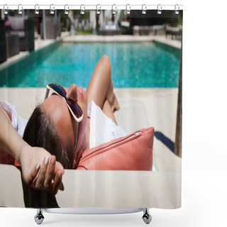 Personality  Portrait Of A Beautiful Woman On Vacation In Luxury Resort Shower Curtains