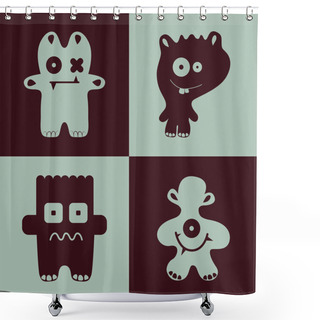 Personality  Vector Collection Of Cartoon Funny Monsters. Shower Curtains