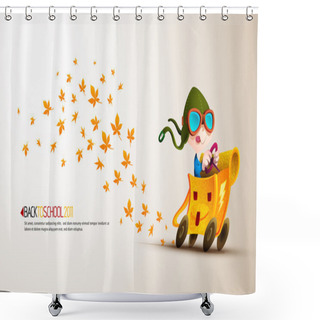 Personality  Cute Boy Racing His School Backpack | Back To School Series Shower Curtains
