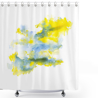 Personality  Abstract Painting With Blue And Yellow Watercolor Paint Blots On White  Shower Curtains