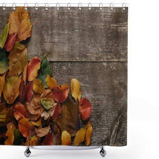 Personality  Flat Lay With Colorful Fallen Leaves On Wooden Surface Shower Curtains