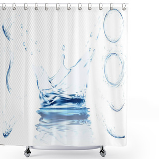 Personality  Transparent Water Wave With Bubbles. Vector Illustration In Light Blue Colours. Purity And Freshness Concept. Website Abstract Water Background Banner Or Header Set. Shower Curtains