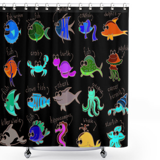 Personality  Big Set Of Cartoon Marine Animals Shower Curtains