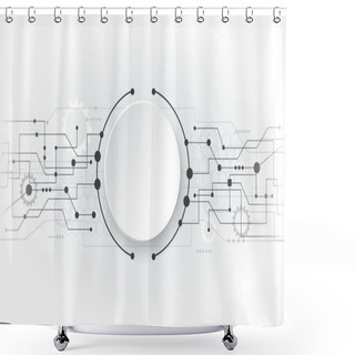 Personality  Vector Illustration Abstract Futuristic Circuit Board, Hi-tech Computer Digital Technology Concept, Blank White 3d Paper Circle For Your Design On Light Grey Color Backgroun Shower Curtains