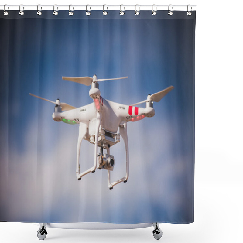 Personality  Flying Drone With Camera On The Sky Shower Curtains