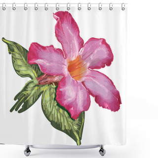 Personality  Desert Rose Flower And Leaves. Sketch On A White Background. Vector Shower Curtains