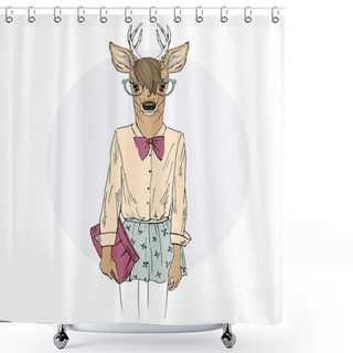 Personality  Cute Deer Girl Hipster.  Shower Curtains