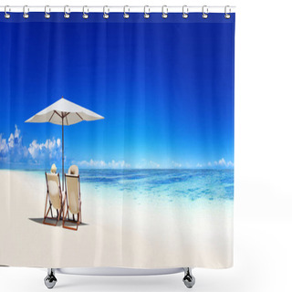 Personality  Couple Relaxing At A Beach Shower Curtains