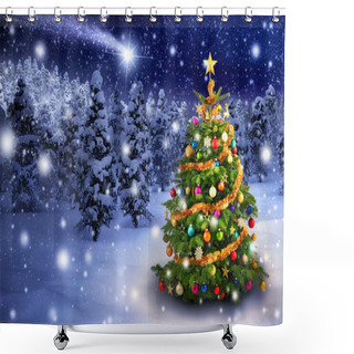 Personality  Christmas Tree In Snowy Night Shower Curtains