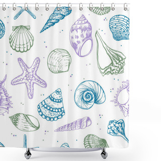 Personality  Hand Drawn Vector Illustrations - Seamless Pattern Of Seashells. Marine Background. Perfect For Invitations, Greeting Cards, Posters, Prints, Banners, Flyers Etc Shower Curtains