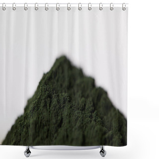 Personality  Selective Focus Of Spirulina Algae Powder Isolated On Grey Background  Shower Curtains