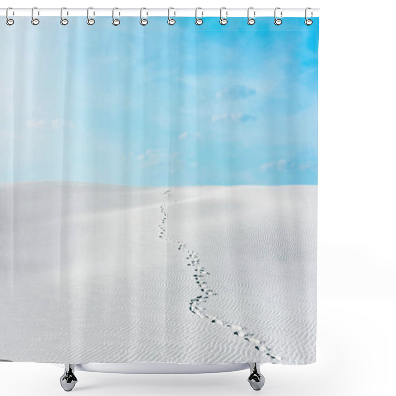 Personality  Beautiful Beach With Traces On White Sand And Blue Sky With White Clouds Shower Curtains