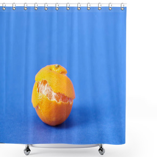 Personality  Peeled Organic Tangerine With Zest On Blue Background  Shower Curtains