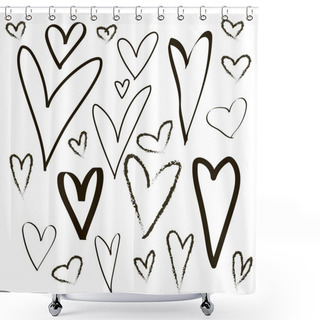 Personality  Set Of Hand-drawn Hearts. Vector Heart Shapes. Doodles. Shower Curtains