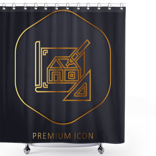 Personality  Blueprint Golden Line Premium Logo Or Icon Shower Curtains