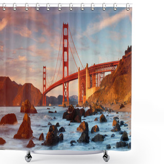 Personality  A Perspective Shot Of The Golden Gate Bridge In The Sunset, San Francisco. Shower Curtains