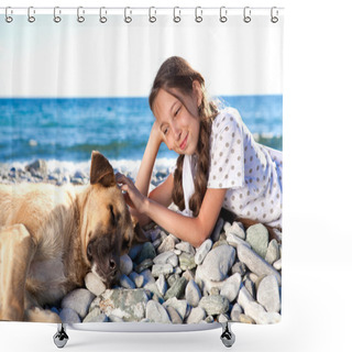 Personality  Girl With Dog Shower Curtains