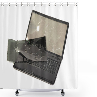 Personality  Old Broken Laptop Isolated On White A Background Shower Curtains