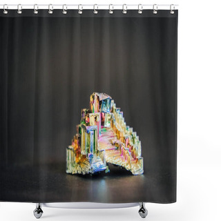Personality  Amazing Colorful Rainbow Bismuth Gemstone On Black Background. Copy, Empty Space For Text. Shower Curtains