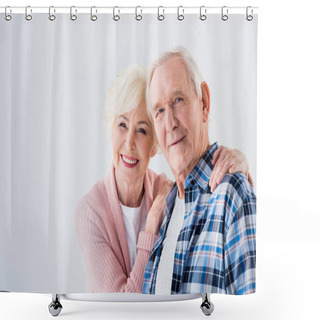 Personality  Portrait Of Happy Senior Couple Looking At Camera Shower Curtains