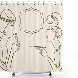 Personality  Vintage Fashion Girl With Cannon-bit And Perfume. Shower Curtains