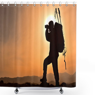 Personality  Observation With Binoculars In The Mountains Shower Curtains